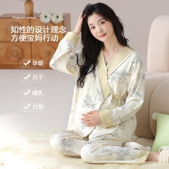 2025秋冬新款睡衣女士精梳棉月子服长袖套装带胸垫孕妈哺乳家居服