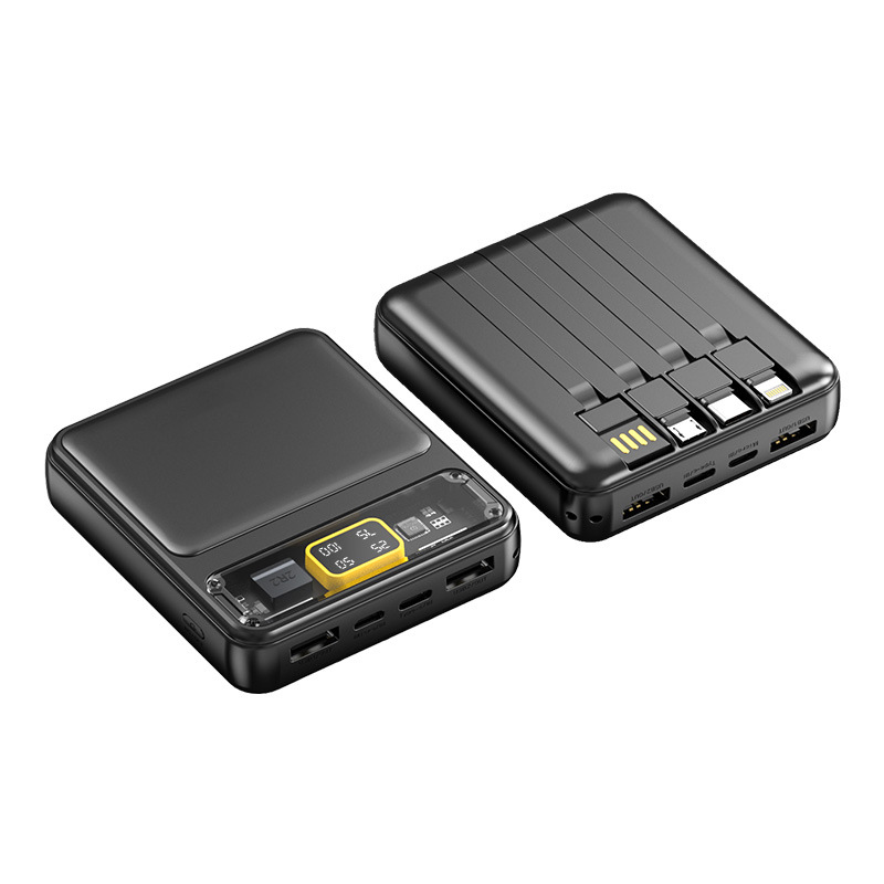 Mini banco de energía auto-cableada 20000 mA gran capacidad de carga rápida transparente regalo de energía móvil de impresión al por mayor