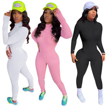 YD8524-E5特价商品不退不换 欧美女装坑条休闲纯色连体裤