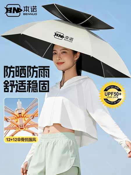 Benno Fishing Umbrella Hat, Head-Mounted Umbrella, Foldable Sunshade Hat, Double-Layer Large Sun Protection Hat with Umbrella Cover