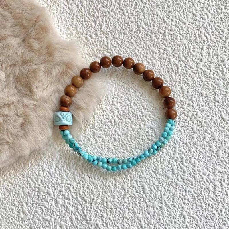 New Chinese Cook Beads Lion Dance Bracelet Exquisite National Style High-grade Imitation Turquoise Wooden Beads Beaded White Handset