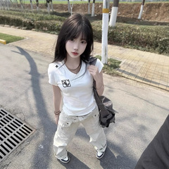 NSTNEW START発芽計画新作夏スパンコールライン万能Vネックスリム半袖Tシャツレディースユニセックス