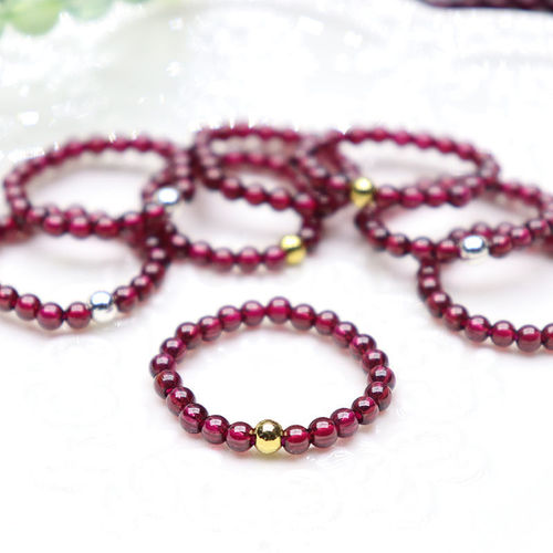 New Internet celebrity live broadcast with the same natural wine red garnet ring round bead finger 14K gold bead index finger ring women's stone
