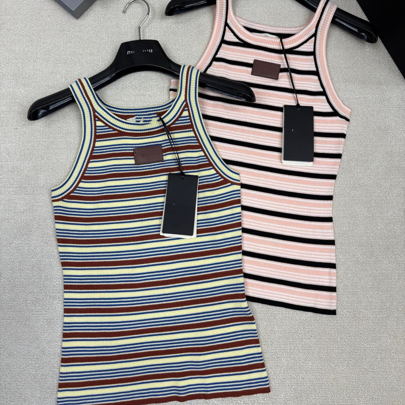 2026F New Style Women's Summer Striped Short Vest Two-Tone Fendi Fashion Casual Versatile Commuting Summer Wear 2026F New Style Women's Summer Striped Short Vest Two-Tone Fendi Fashion Casual Versatile Commuting Summer Wear