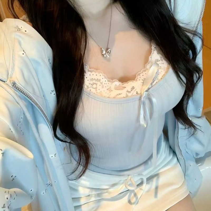 Plus Size Fat mm 100kg Pure Desire Bow Lace Sexy Camisole Women's Summer Versatile Bottoming Top