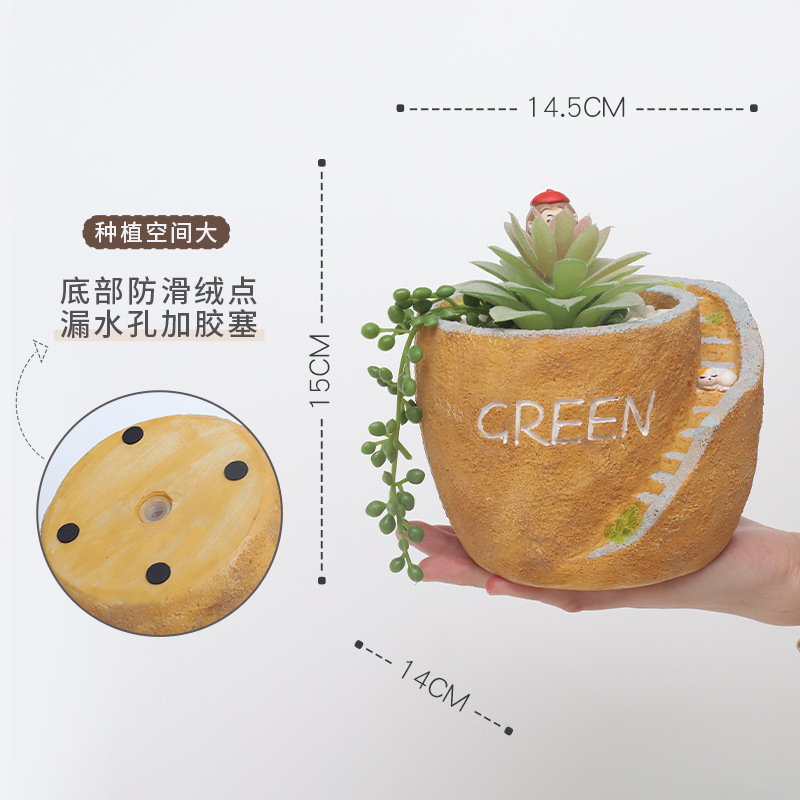Chậu Cây Resin Chậu cây mọng nước resin phong cách đồng quê, chậu mini DIY trang trí bàn, ban công và sân vườn (RG-254)