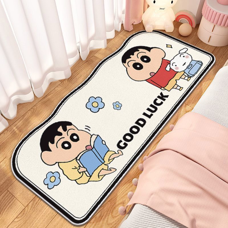 Cute Crayon Shin-Chan Bedroom Bedside Rug, Girly Style, Thickened Faux Cashmere, Easy to Clean, Foot Mat, Bay Window Cooling Mat