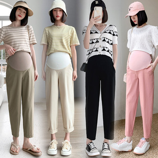 Real Shot of 2024 Spring and Summer New Korean Style Versatile Tencel Bamboo Casual Dad Pants Maternity Belly Support Pants