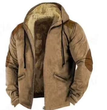 Europa y América transfronteriza multicolor color sólido impresión 3D Impresión digital suéter con capucha forro marrón Chaqueta de algodón acolchado