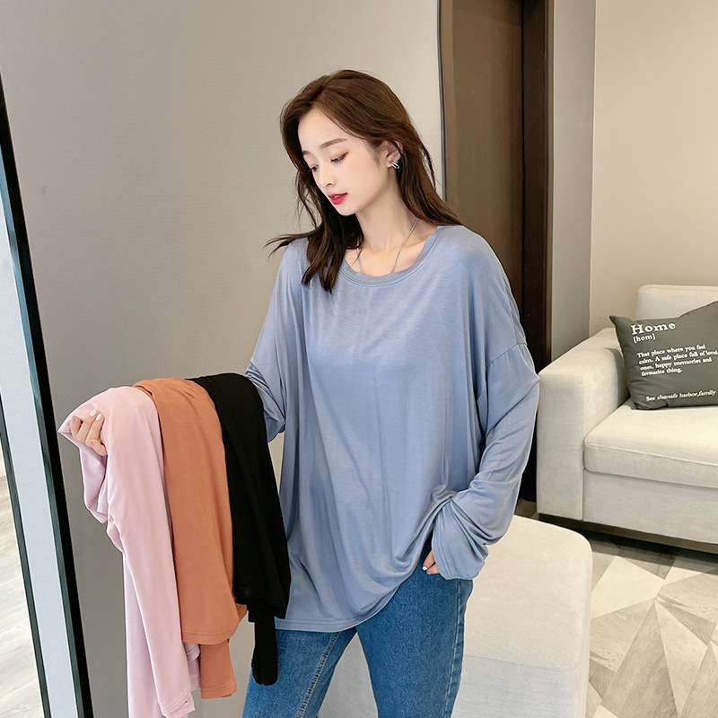 Autumn Korean Style New Cotton T-Shirt with Back Slit, Round Neck, Long Sleeves, Women's Plus Size Loose Casual Top Autumn Korean Style New Cotton T-Shirt with Back Slit, Round Neck, Long Sleeves, Women's Plus Size Loose Casual Top