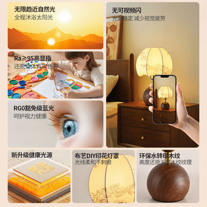 新款网红民宿台灯客厅书房装饰创意中式复古氛围卧室床头小夜灯|undefined