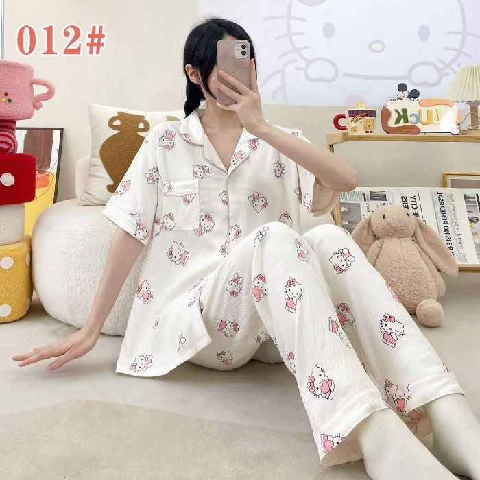 Estilo explosivo transfronterizo spot verano pantalones de manga corta cardigan solapa pijamas de dibujos animados lindo nube femenina algodón cómodo servicio a domicilio
