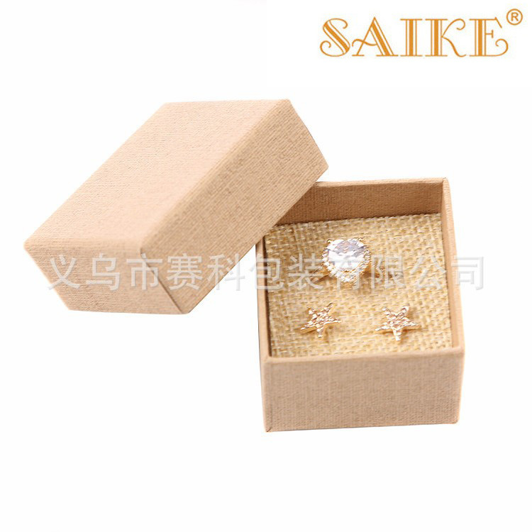 现货批发纸盒复古麻布戒指盒戒指盒