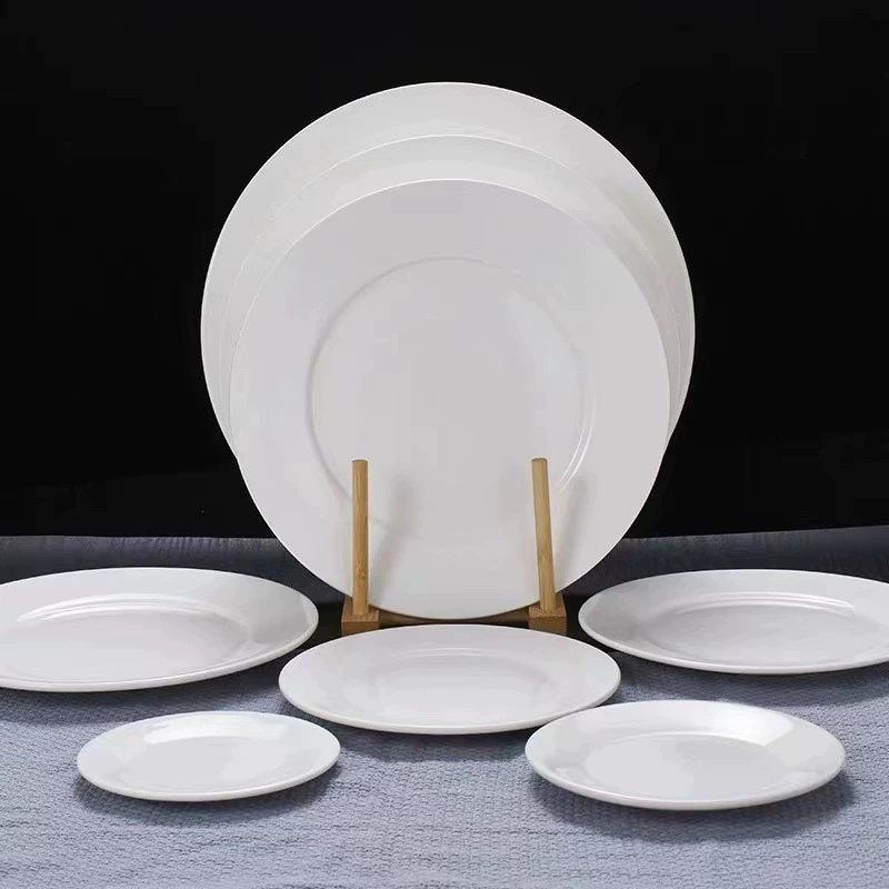 Плоская тарелка для отеля, западной еды, мелкая тарелка, чистая белая керамическая тарелка, тарелка для стейка, лунный свет, круглая тарелка, костяная тарелка, посуда с логотипом