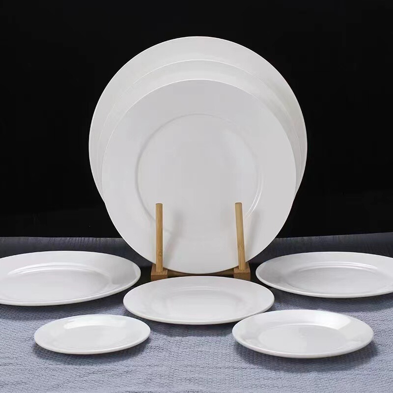 Hotel Western Food Flat Plate Shallow Plate Pure White Ceramic Dinner Plate Steak Plate Moonlight Round Plate Bone Plate Tableware Logo