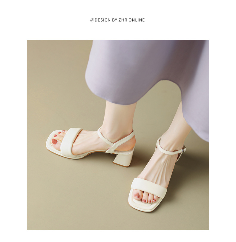 Sandal nữ quai ngang gót vuông một quai ZHR kiểu mới — Y 718m trắng chi tiết 12
