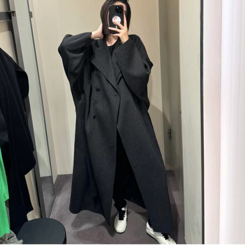 CS Women's Casual Style New Lace-Up Wrap Double Collar Wool Grey Coat 1242197001 CS Women's Casual Style New Lace-Up Wrap Double Collar Wool Grey Coat 1242197001