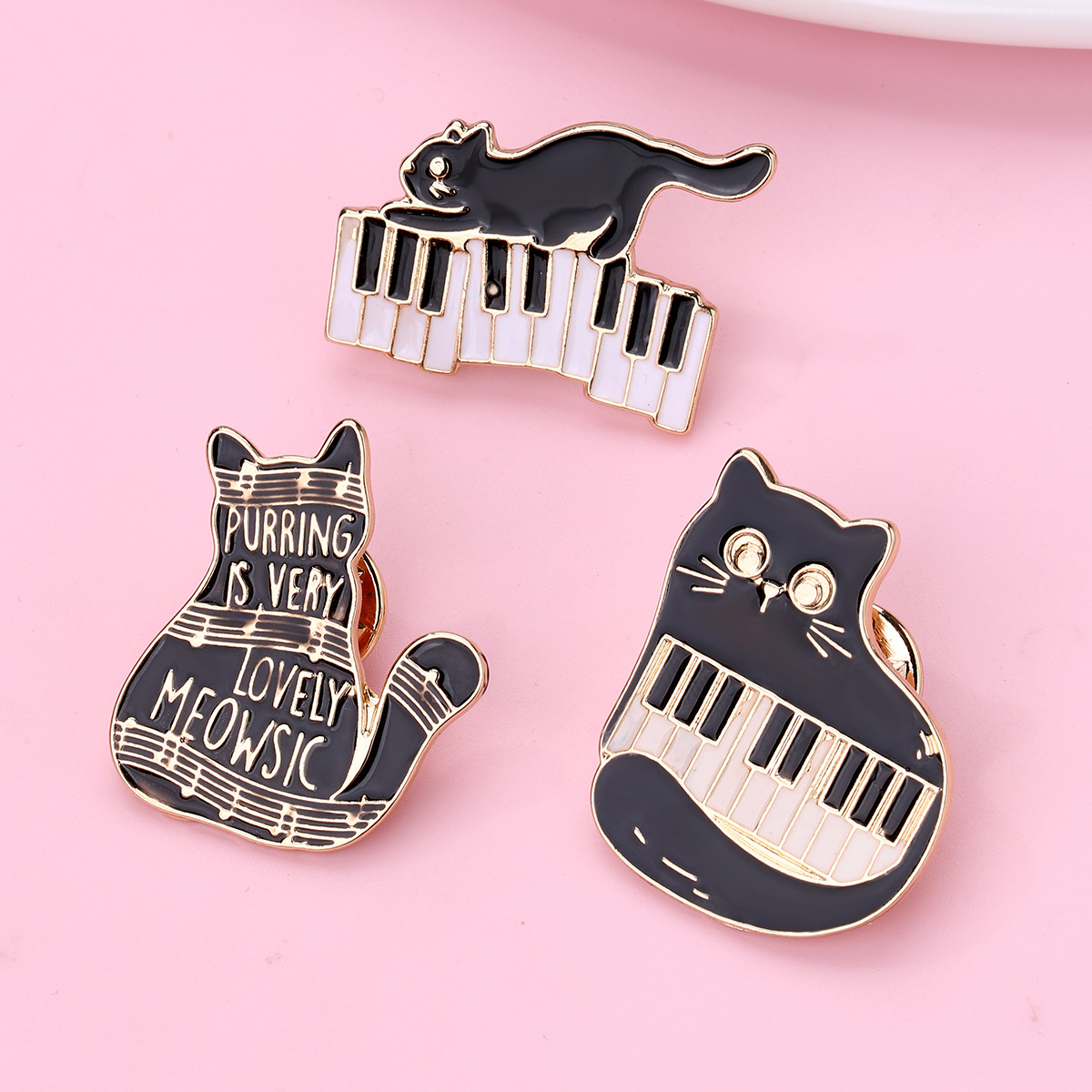 Letter, Cat, Pano Keys Pattern Cute Pin Letter Cat Pano Keys Alloy Enamel Unisex Brooches