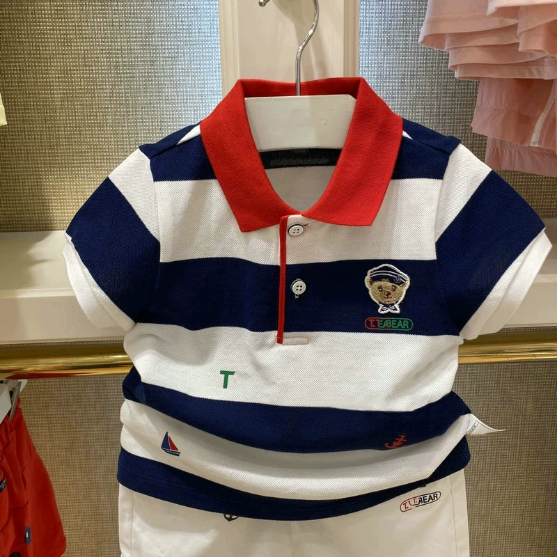Breathable polo for boys, with short sleeve, children's clothing, with little bears