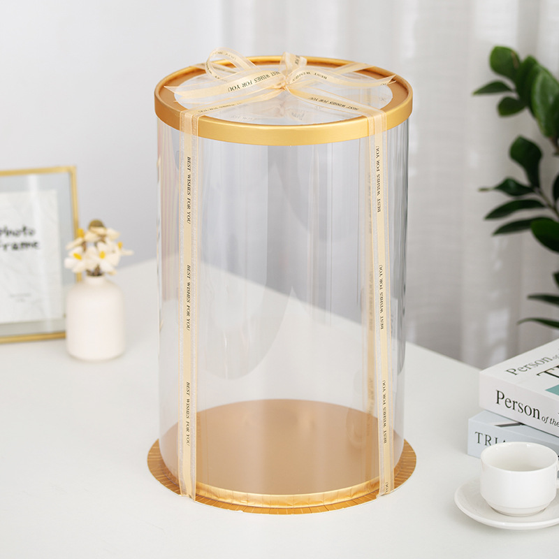 Cajas redondas modernas y transparentes para pasteles de 4, 6, 8, 10 y 12 pulgadas, de doble capa y con empaque elevado, al por mayor.