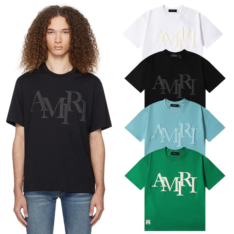 Real Shot of European and American Trendy Brand Am1R1 Letter Foam Printing Men's and Women's High Weight Double Yarn Pure Cotton Short-Sleeved T-Shirt Trendy