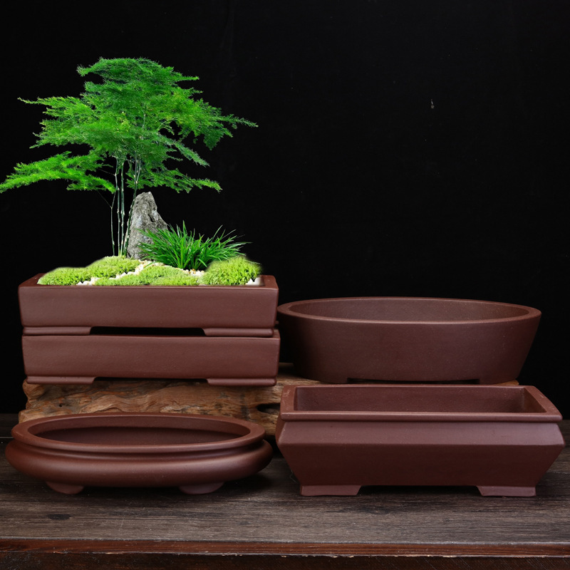Yixing purple sand flower pot square desktop green bonsai pot rectangular indoor rockery landscaping Banyan Tree bamboo wholesale