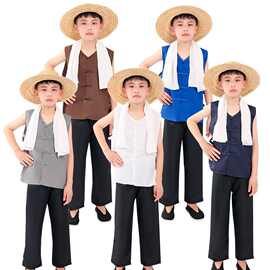 儿童农民村姑衣服草帽阿宝村民百姓成人马褂平民男女话剧表演出服