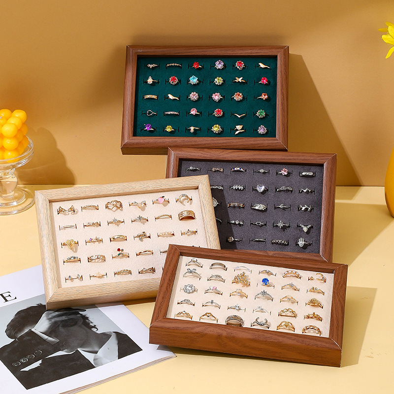 Photo Frame Jewelry Tray with 30 Slots for Rings and Earrings, Walnut Color Velvet Jewelry Display Tray, Jewelry Display Props