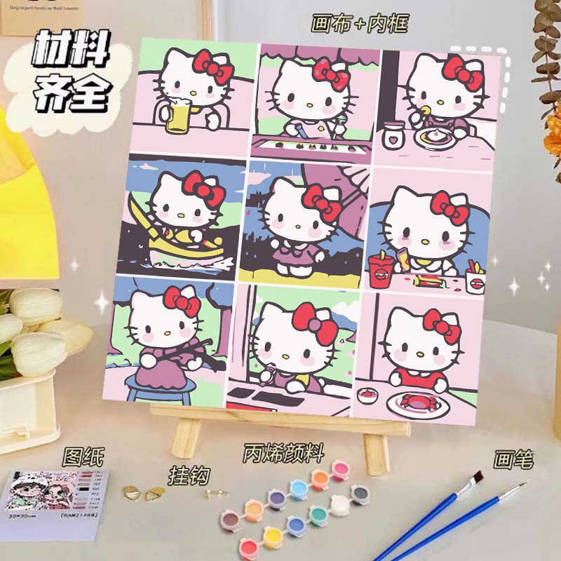 Pintura al óleo digital de bricolaje, dibujos animados para niños, pinturas para colorear hechas a mano, lindos puestos de animación curativos, comercio exterior transfronterizo