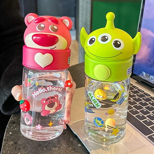 Strawberry bear water cup plastic cup for women with good looks, household high temperature resistant students, cute straight drinking mouth new 2024 cup