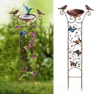 Metal Feeder Birdhouse Bird Bath Plant Climbing Frame with Ground Plug 4-in-1 Multifunctional Courtyard Garden Decoration