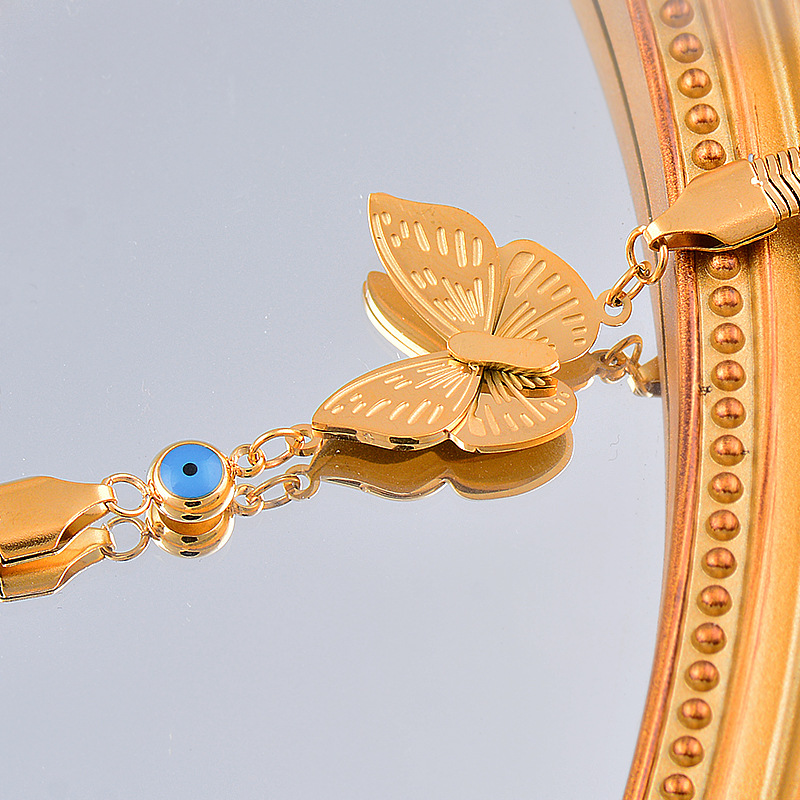 Fashion Devilu0027S Eye Butterfly Titanium Steel Gold Plated Bracelets 1 Piece