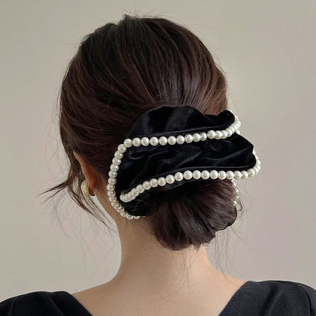 Elegantes Samt Haar-scrunchie Mit Perlen Im Retro-stil_voghion.com