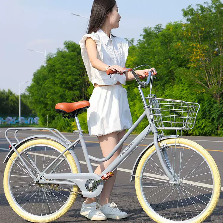 24寸女式复古单车成人轻便脚踏车学生变速代步车子淑女通勤自行车