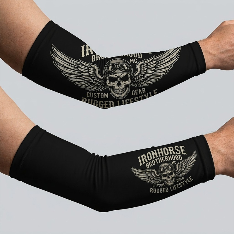 Source Factory Motorcycle Club Hardcore Totem Print Summer Ice Silk Sun Protection Arm Sleeves Custom Processing Factory