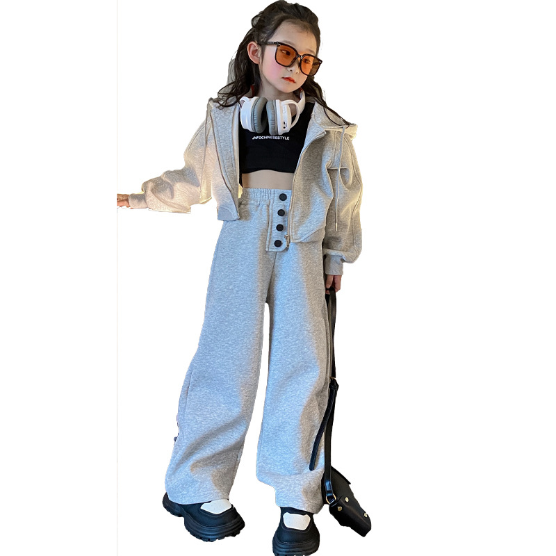 Jenter vår 2024 ny koreansk utgave barnemote hettegenser i to deler med en stor og vestlig stil_voghion.com