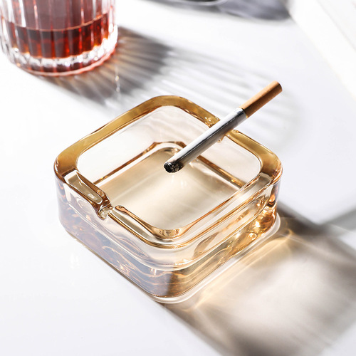 Home Crystal Glass Ashtray Small Elegant Fashion Square Cigarette Bowl Luxury Living Room Creative Hotel High-End Ashtray