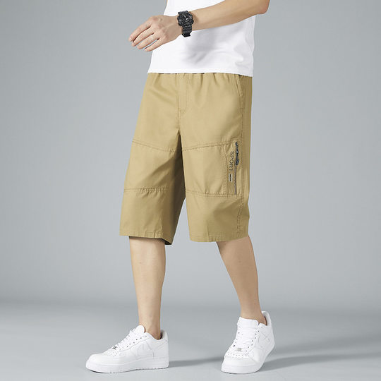 Cotton Capri Pants Middle-aged Men's Cotton Shorts Dad Summer Thin Casual Pants Beach Loose plus size Pants