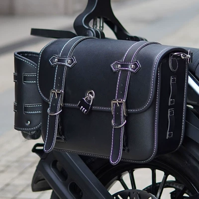 Tail Bag Canvas Side Bag – Motorcycle bumper - black-quick-release-leather-edge-bag-car-mount