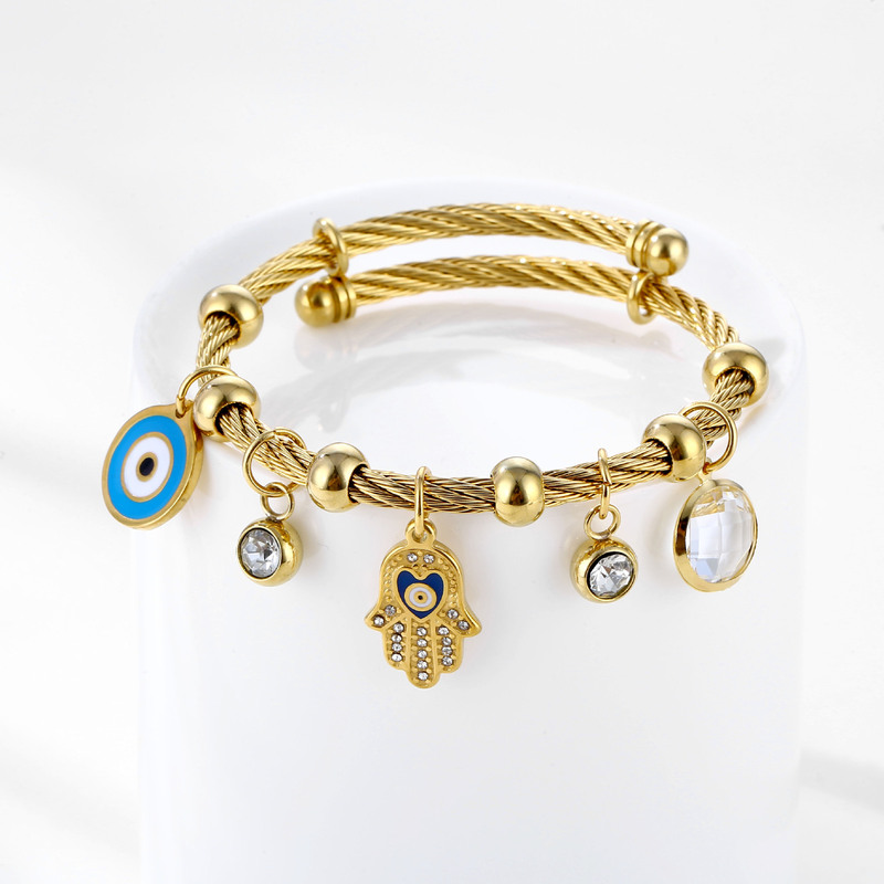 Best-Selling in Europe and America Stainless Steel Fatima's Hand Evil Eye Bracelet Turkish Blue Eye Accessory Best-Selling in Europe and America Stainless Steel Fatima's Hand Evil Eye Bracelet Turkish Blue Eye Accessory
