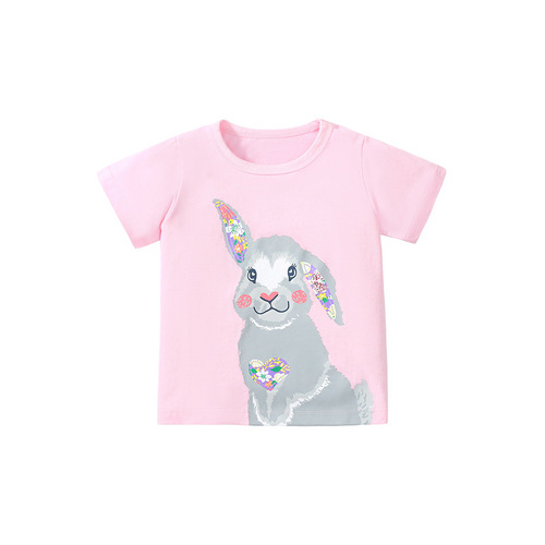 Little Maven Children's Short Sleeve Top Summer New Pure Cotton Girls' T-Shirt Cartoon Rubber Print Crew Neck Children's T-Shirt