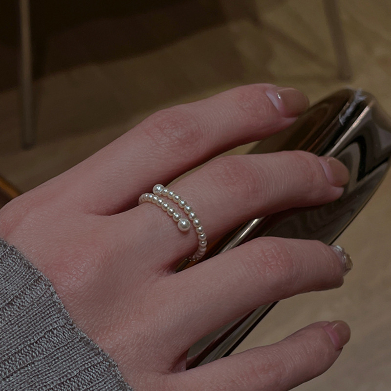 Niche Gentle Pearl Open Ring Women's French Style Retro Light Luxury Elegant Fashion Elegant All-match Ring Ring Ring