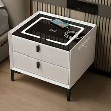 智能实木床头柜床边柜酒店无线充电音响多功能收纳柜三色灯北欧