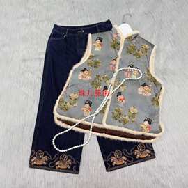 白鹅绒新中式水貂毛桑蚕丝棉服新品两面工厂批秋冬穿国风南油马甲