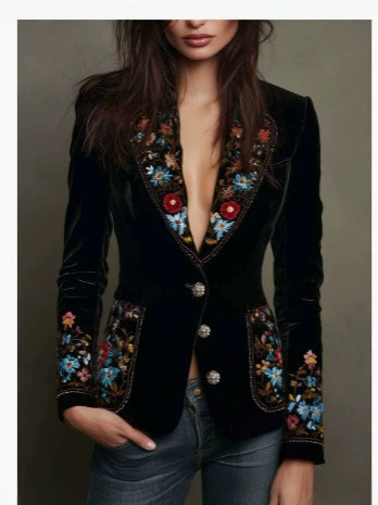 European and American retro floral print blazer for women, slim-fit, long-sleeved, stylish and elegant for commuting