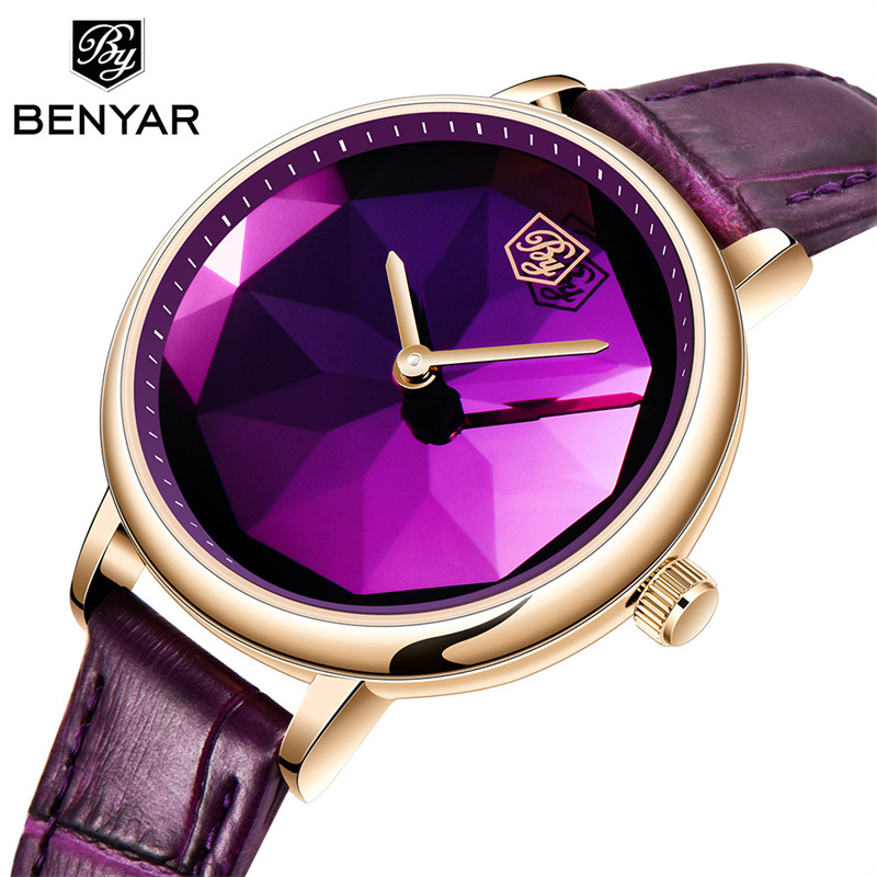 Benyar binya nueva moda corte de cristal patrón dial moda señoras cuarzo cinturón reloj de pulsera femenina 5157L
