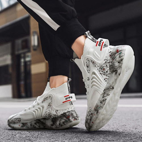 2025 Autumn/Winter Popcorn Large Size Sports Casual Shoes Breathable Men's Shoes Student Flyknit Shoes