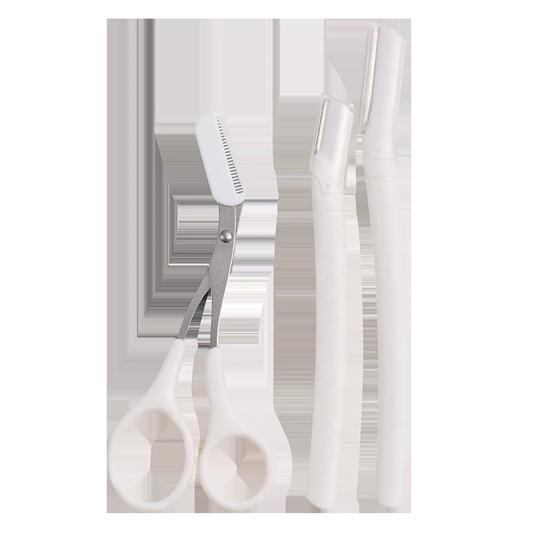 Safety Eyebrow Razor Set, 3-piece, Short & Long Blades plus Thinning Scissors, PVC Case