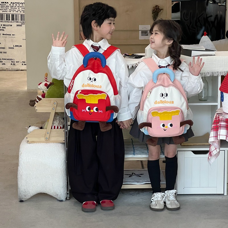 Mochila de papas fritas lindas, jardín de infantes, mochila de bebés, 2026 mochila de niños coreanos.