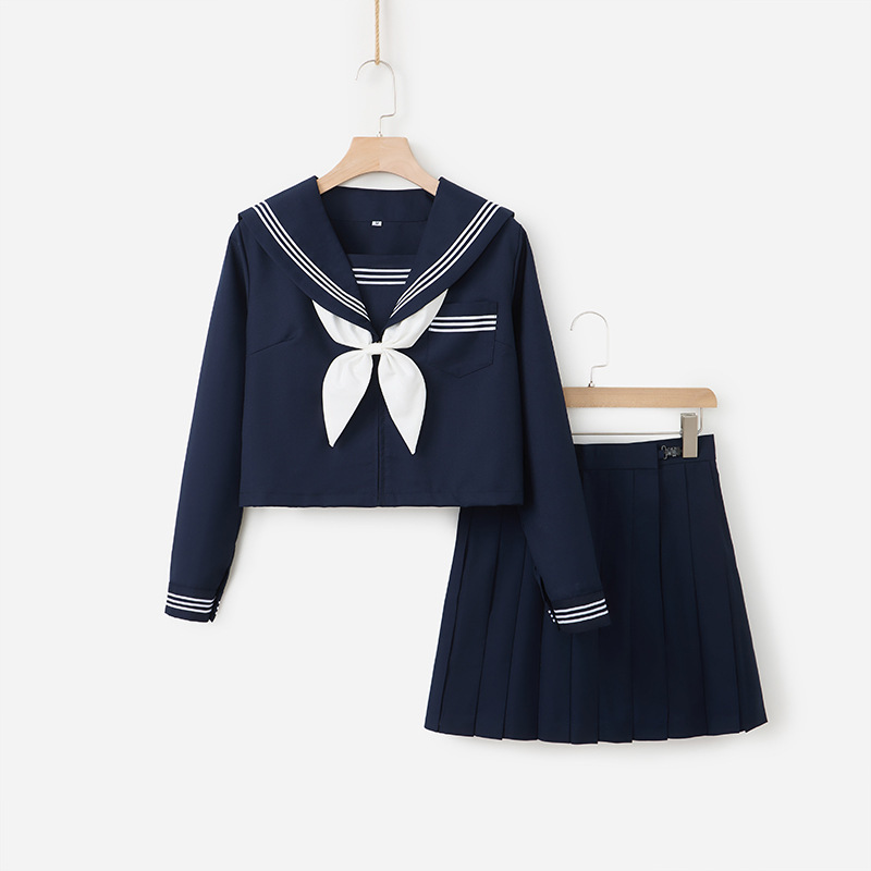 Orthodox Japanese JK Uniform Improved Cyan SanBen Navy Wind College Skirt suit Basic Long Sleeve Sailor Suit for Women Orthodox Japanese JK Uniform Improved Cyan SanBen Navy Wind College Skirt suit Basic Long Sleeve Sailor Suit for Women